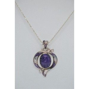 Charoite Gemstone Pink Shell Pendant Necklace 20"  (#16)